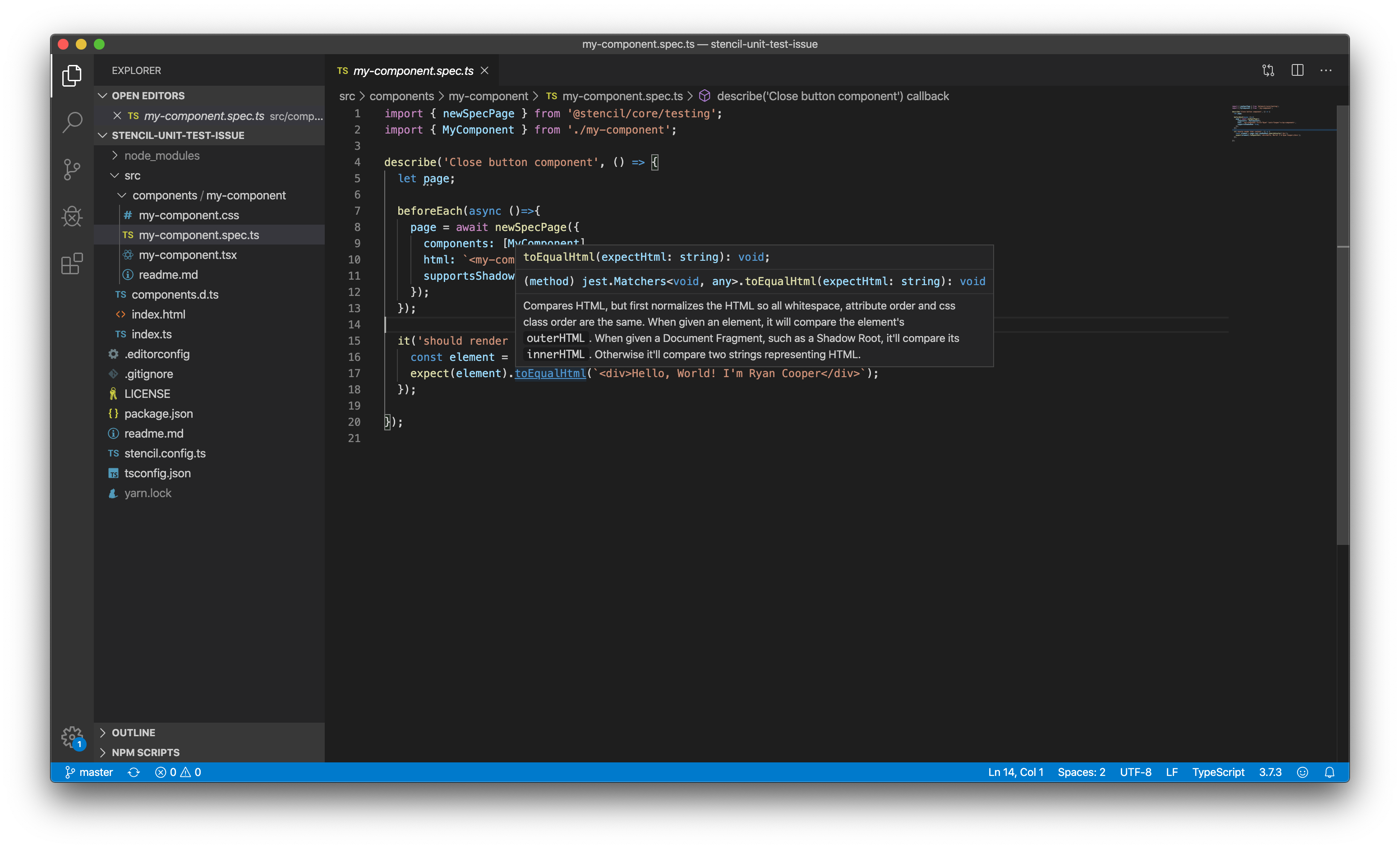 .toEqualHtml does not exist · Issue #2276 · ionic-team/stencil · GitHub