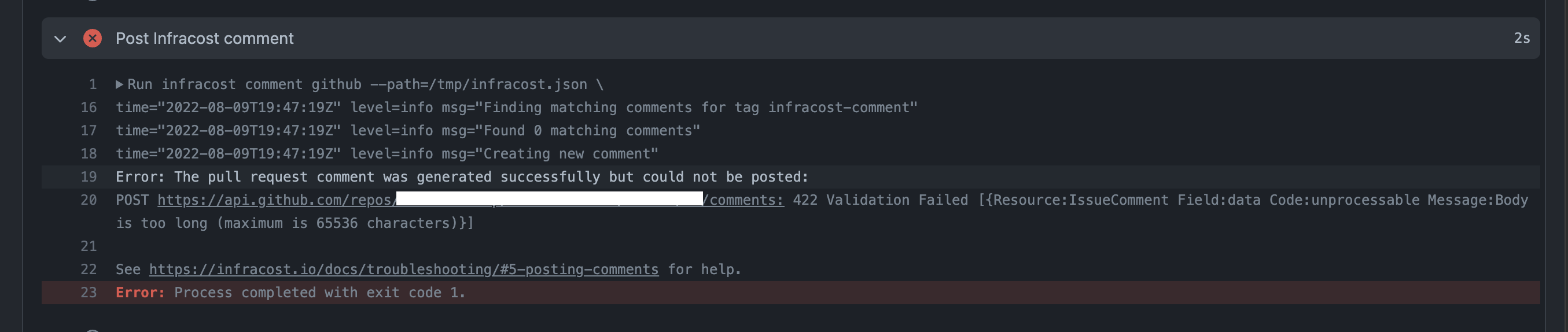 GitHub comment fails to post as it's too big · Issue #1958 · infracost ...