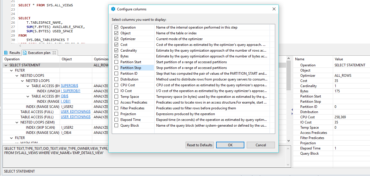 Partition start / partition end columns explaining Oracle SQL · Issue