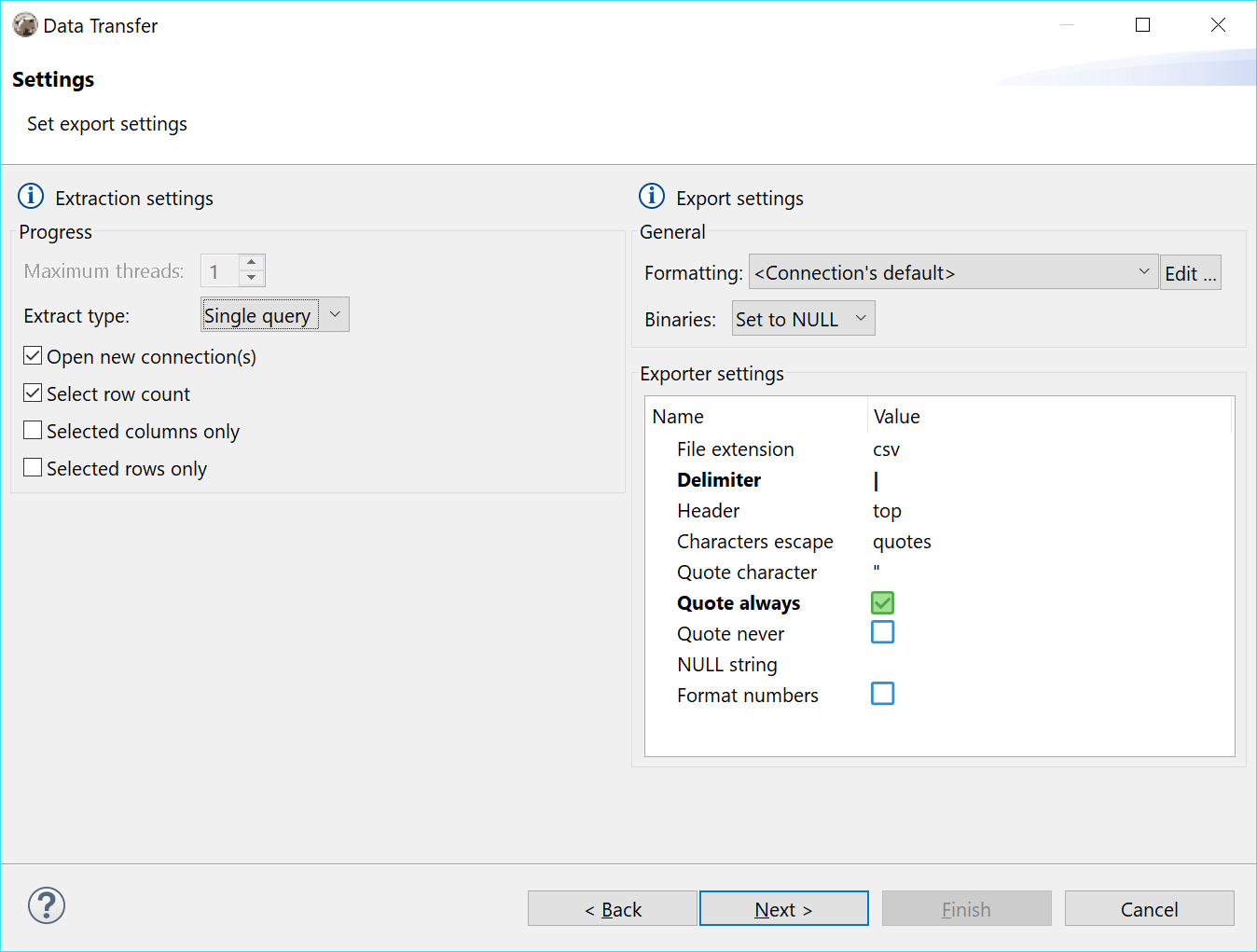 Data export should be designed as a single page instead of a wizard ...
