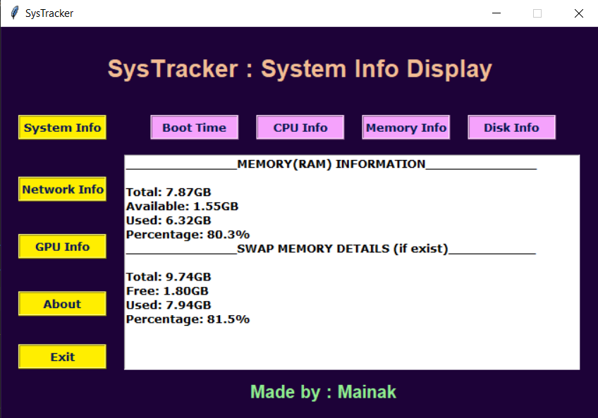 GitHub - MainakRepositor/SysTracker: Display system information using ...