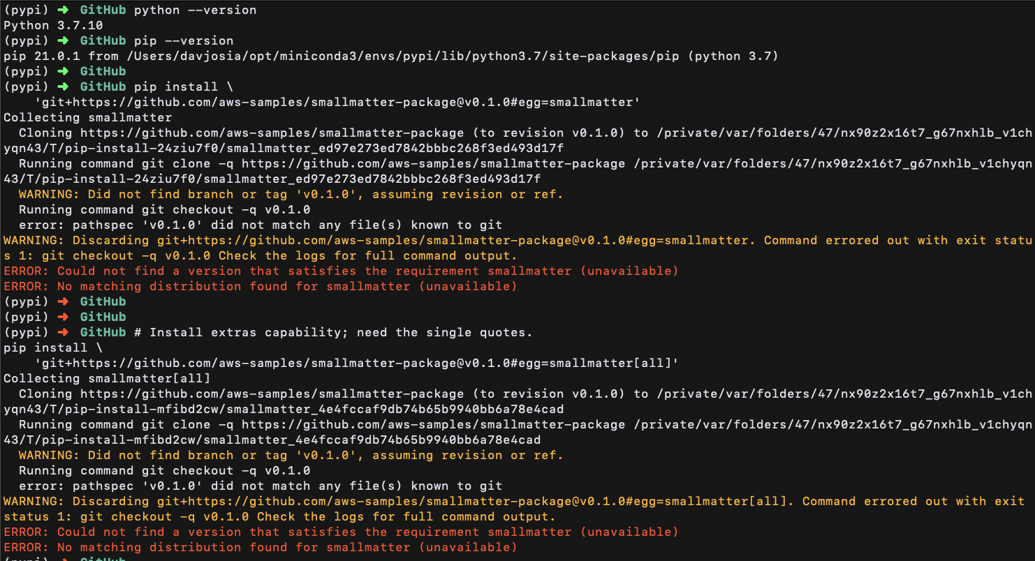 Bug: Error installing package · Issue #7 · aws-samples/smallmatter ...