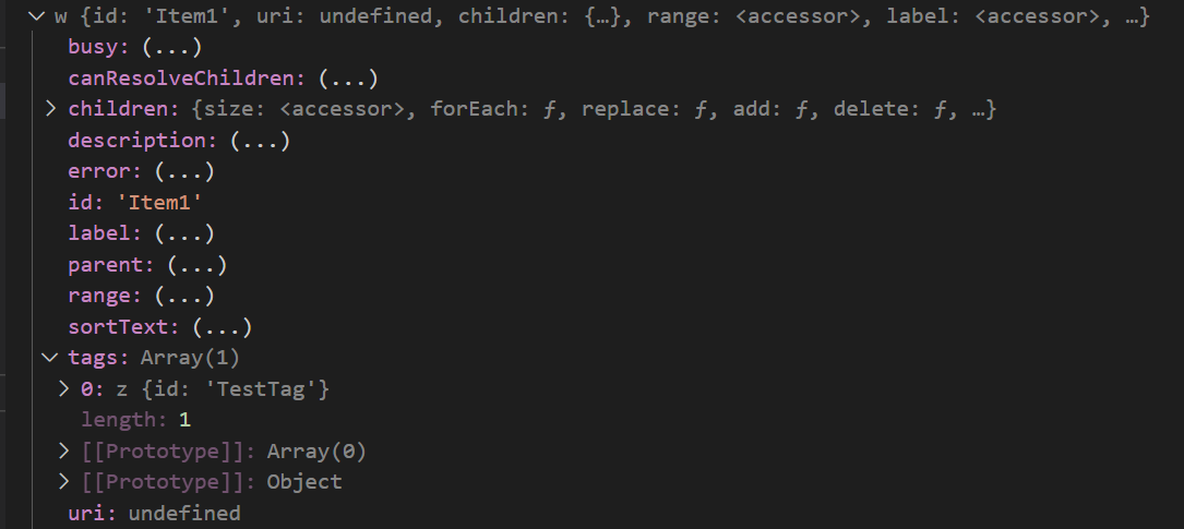 TestItem tags array is empty when passed to command triggered by ...