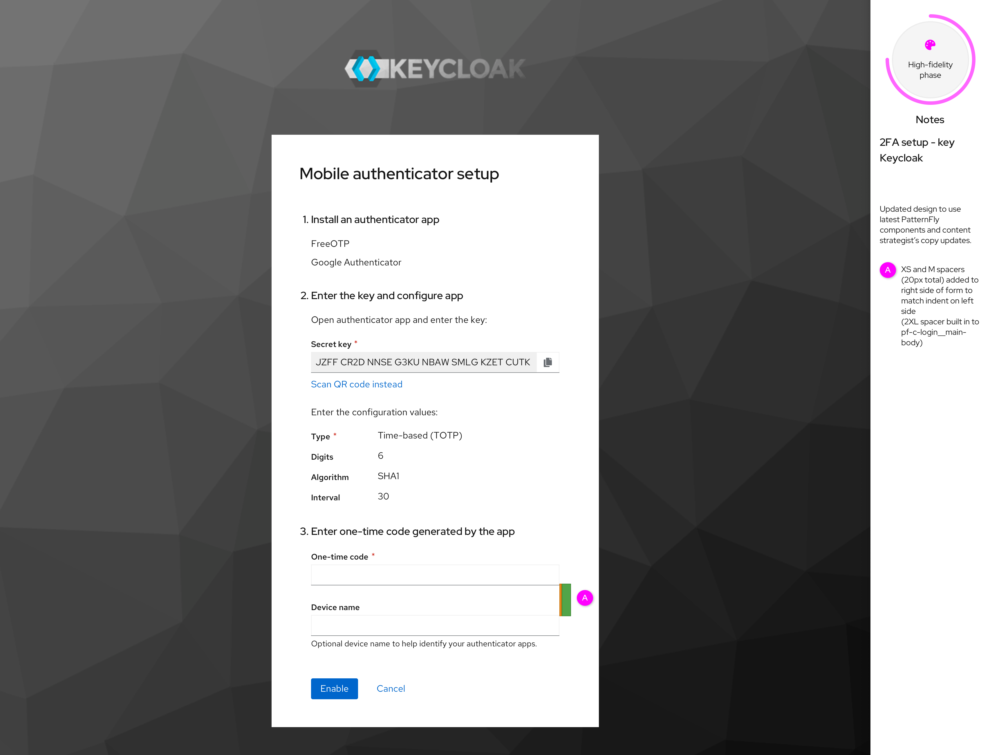 Copy and component updates to 2FA set up pages · keycloak keycloak ...