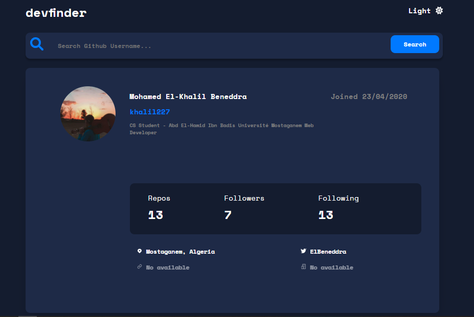 GitHub - khalilbnd/devfinder: GitHub Username