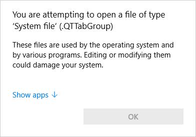 You are attempting to open a file of type System file