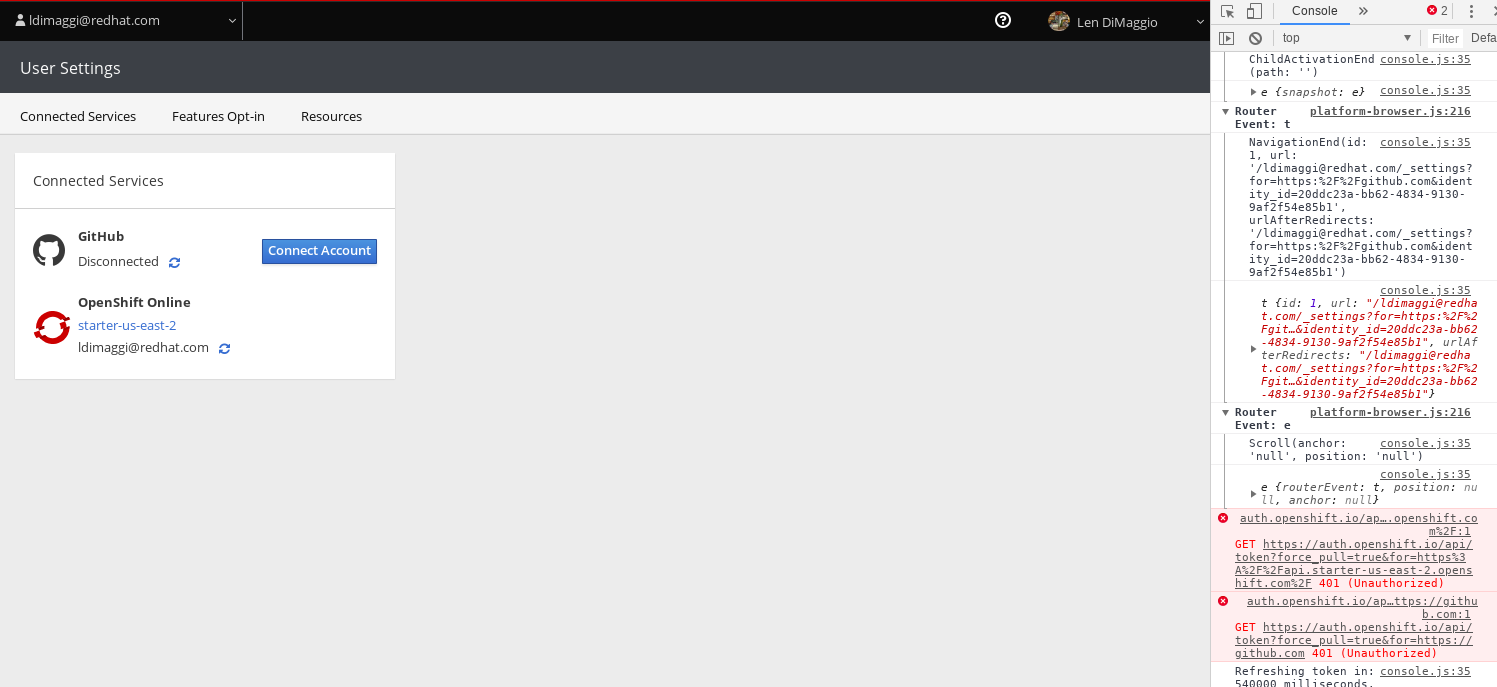 Cannot connect user account to github - 401 error · Issue #4473 ...