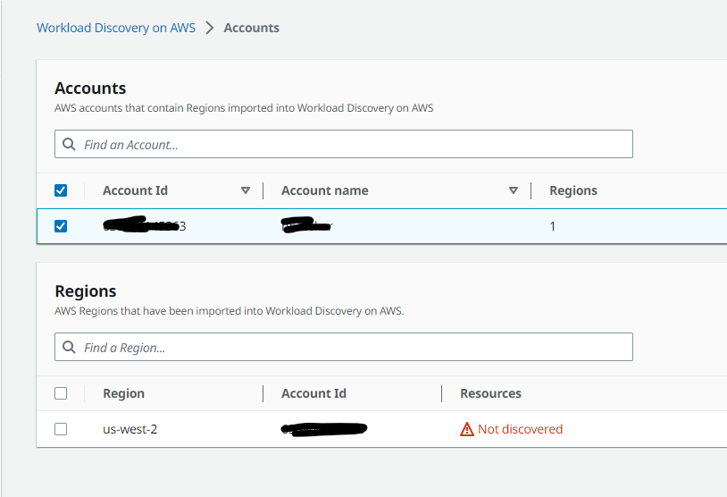 After importing the account and region information, I see message ...