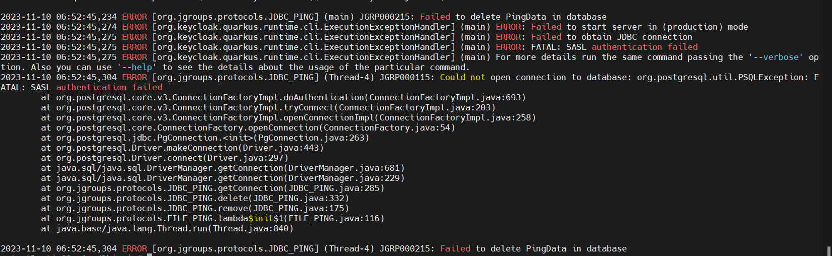 Keycloak liveness probe not responding to the postgres database