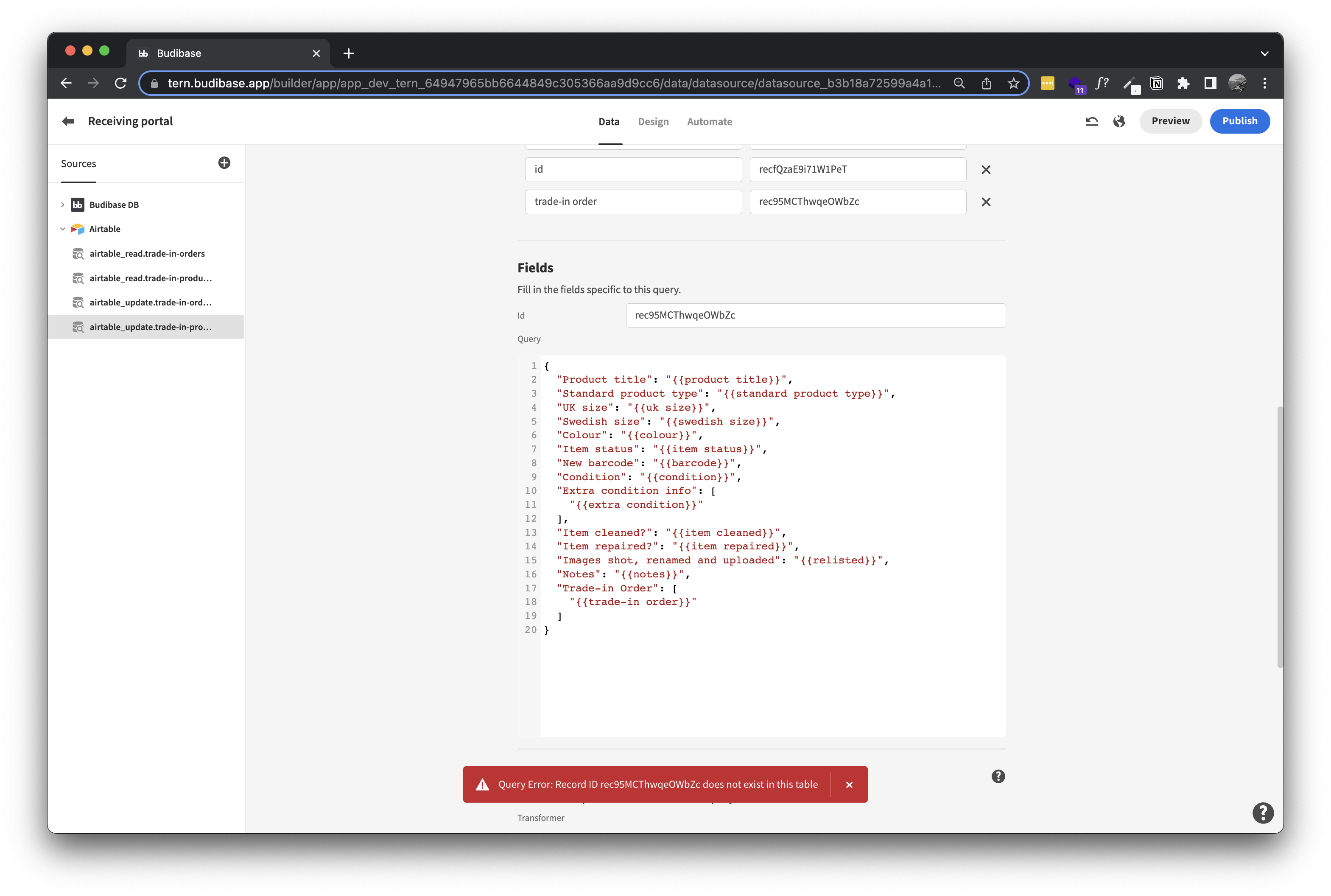 Airtable Update query failing · Budibase budibase · Discussion 7170