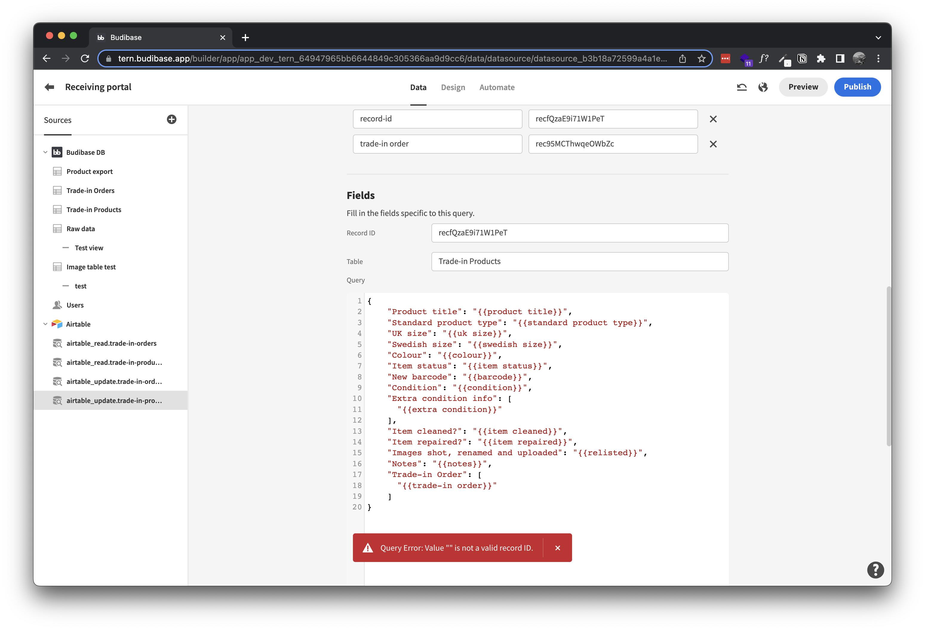 Airtable Update query failing · Budibase budibase · Discussion 7170