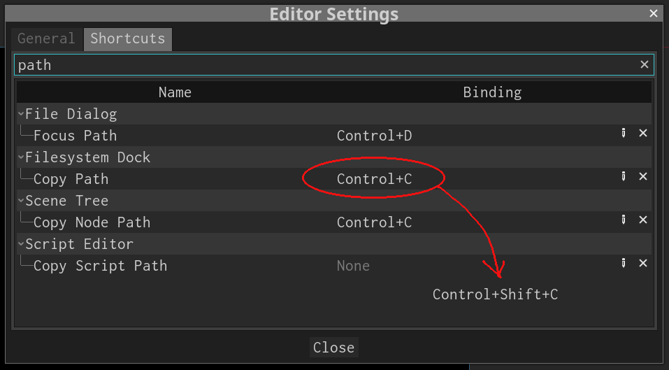 FileSystem Dock Default Copy Path Shortcut Conflicts With Other