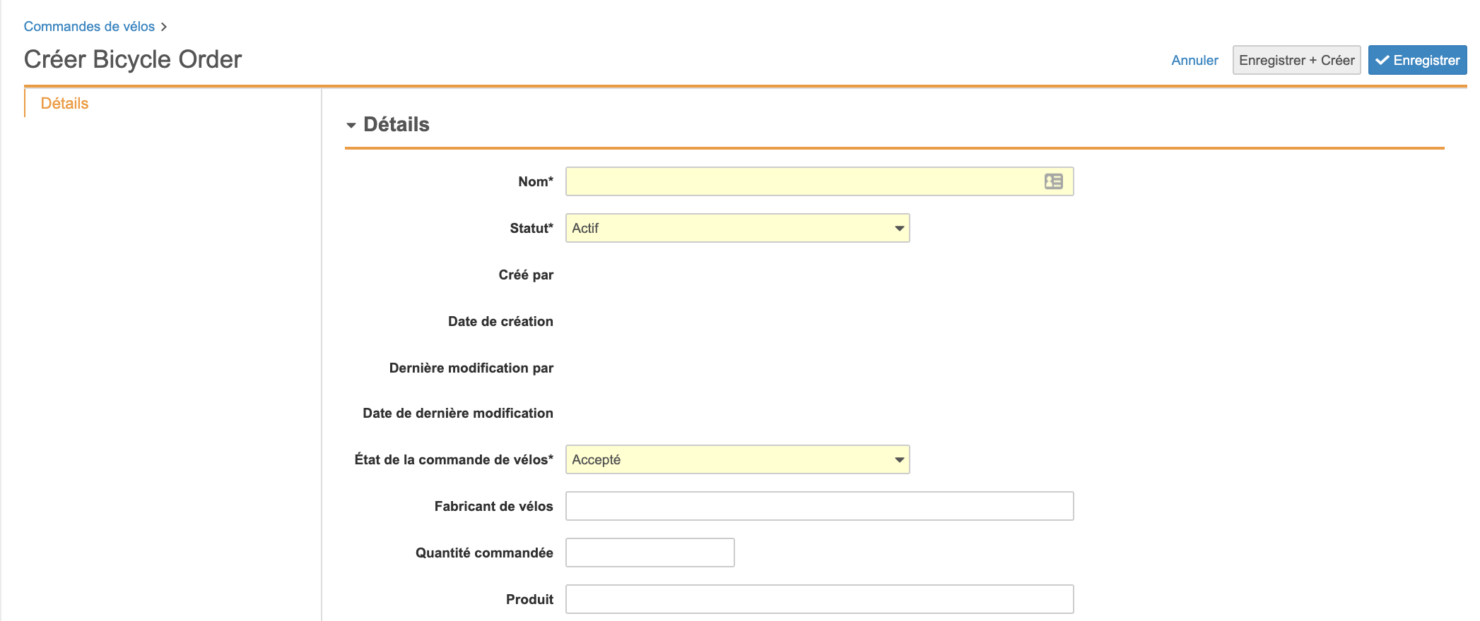 Bicycle Order Page Layout