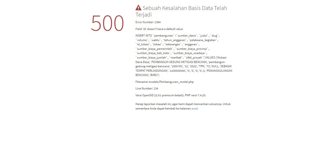 [PREMIUM] Bug/error: Error 500 Input Data Pembangunan Alokasi Anggaran ...