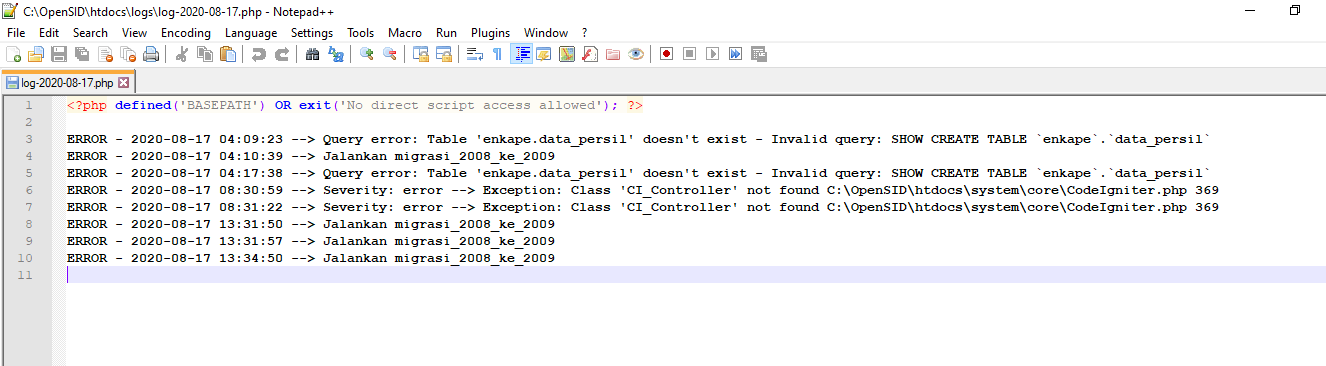 Error logs yang belum hilang · Issue #3459 · OpenSID/OpenSID · GitHub