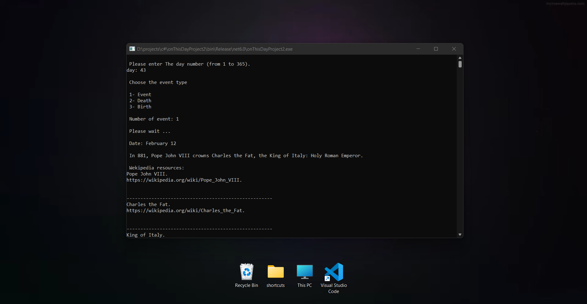 GitHub - shady00s/OnThisDayProject: a simple console application that ...