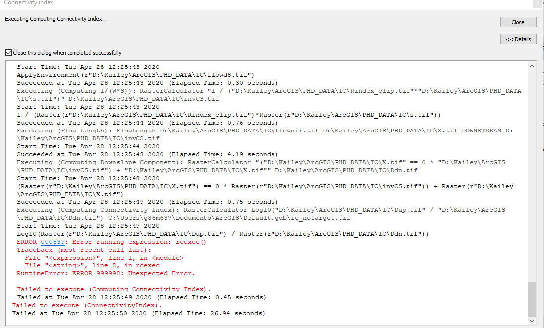 Error 000539 - Error running Connectivity Index with or without targets ...