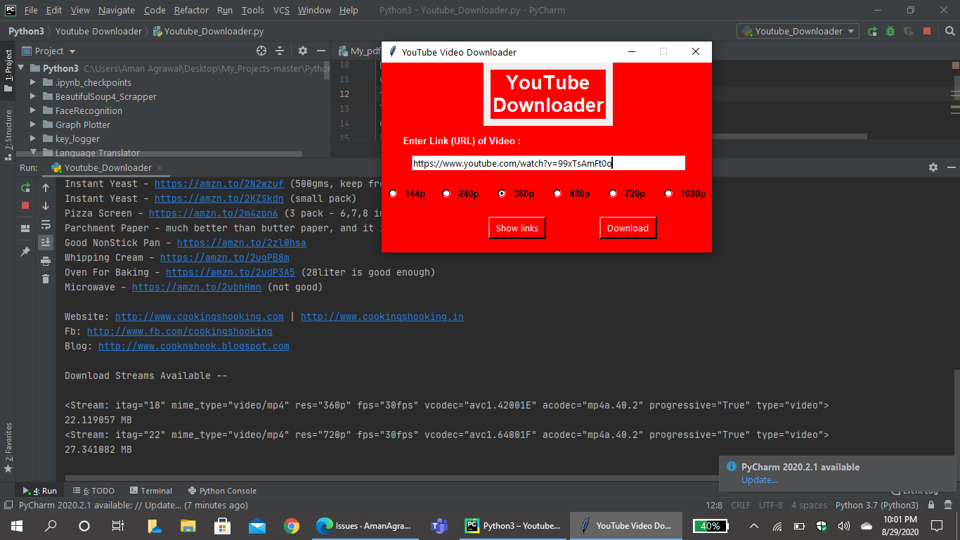 GitHub - AmanAgrawal21900/Python_YoutubeDownloader: A Youtube Videos ...