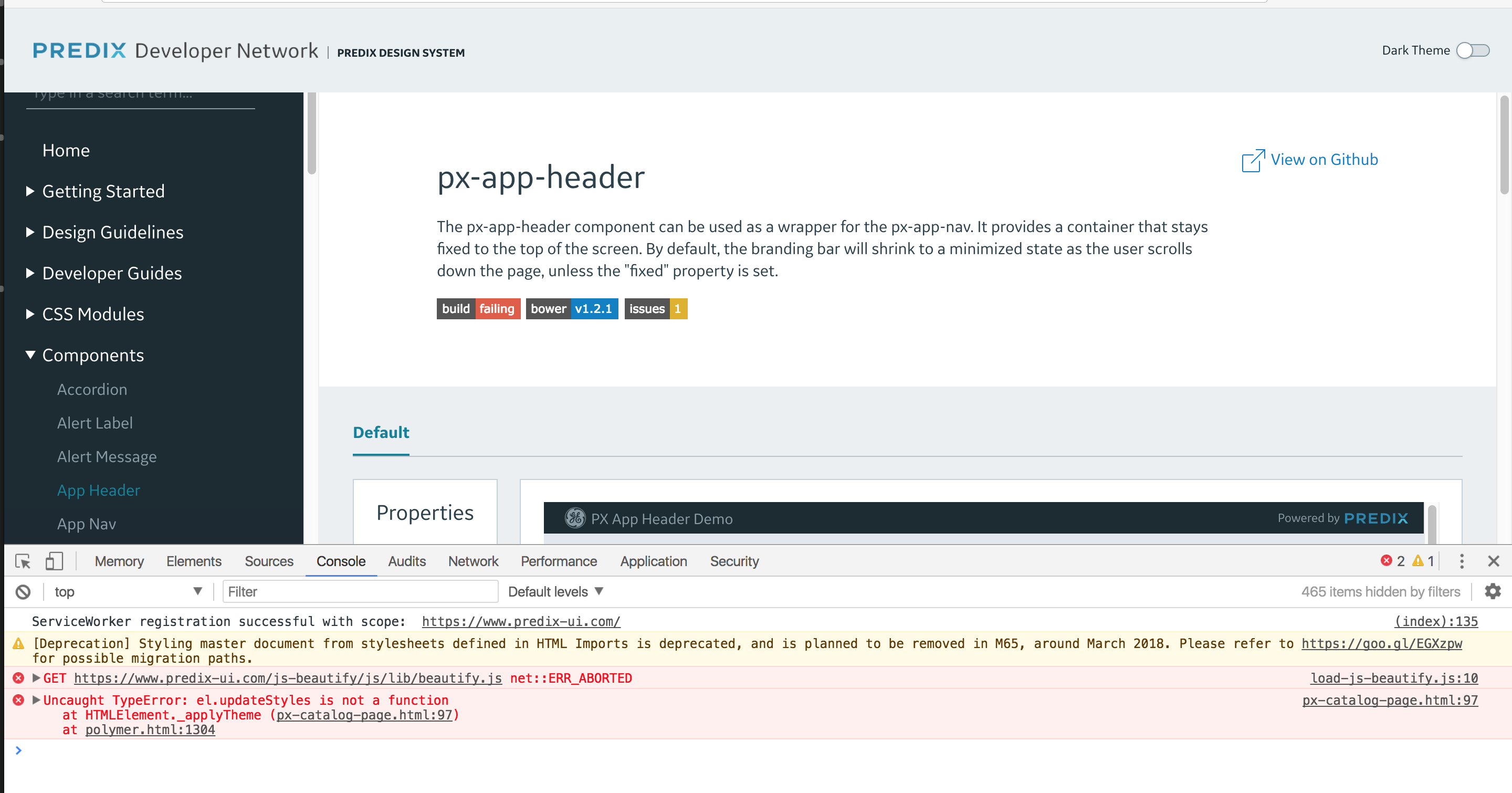 Page throws a typeerror when calling updateStyles · Issue #242 · predix ...