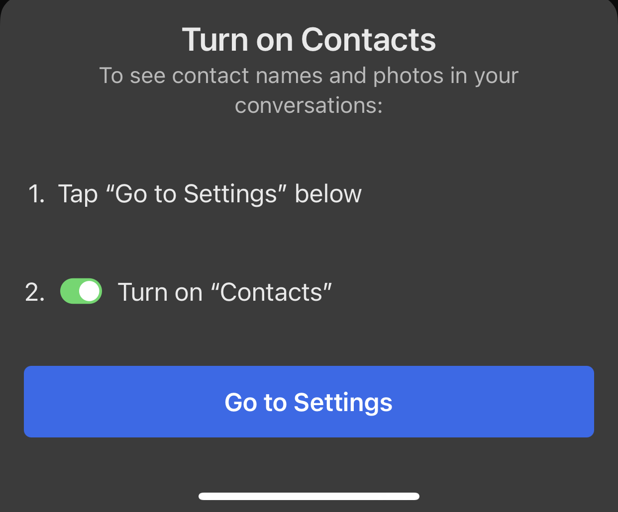Signal does not request contacts permission again after resetting iOS