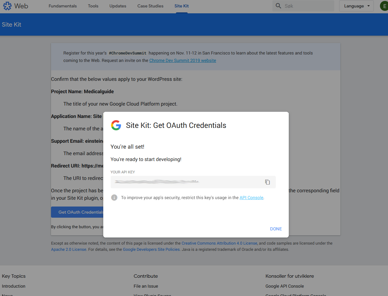 Just get the API key in setup · Issue #567 · google/site-kit-wp · GitHub