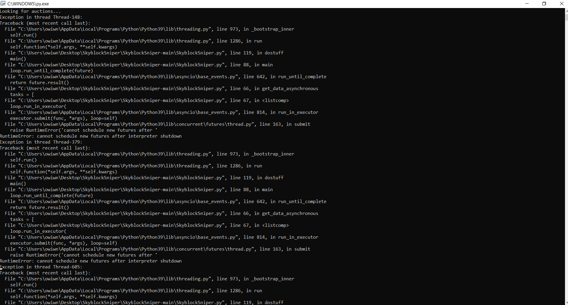 Error in code? · Issue #2 · csjh/SkyblockSniper · GitHub