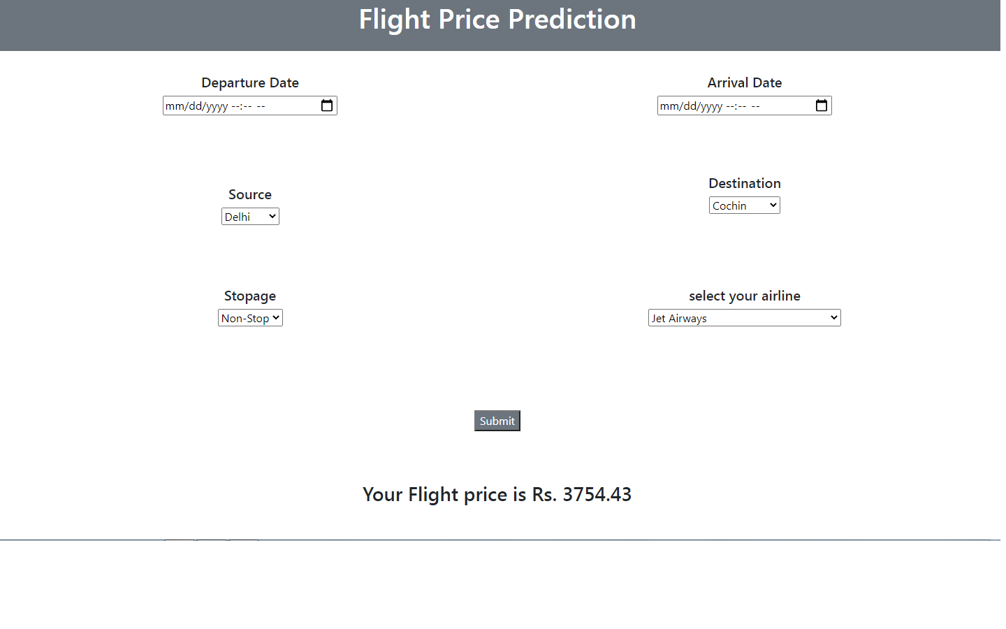 GitHub - maneesh8123/flighfareprediction: Machine Learning Project