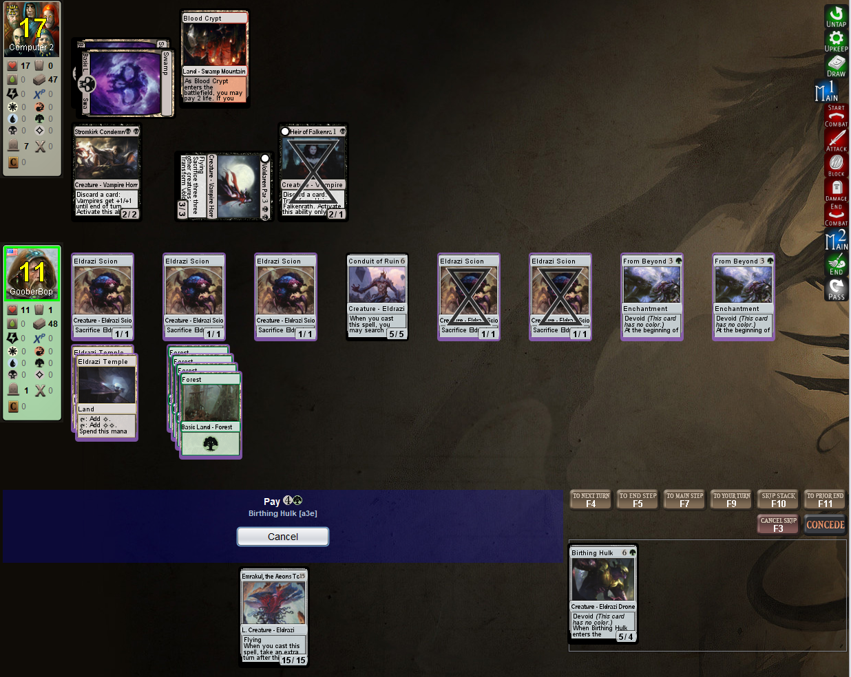 Conduit of Ruin Can't play card with higher converted mana cost than total mana. Reduced cost