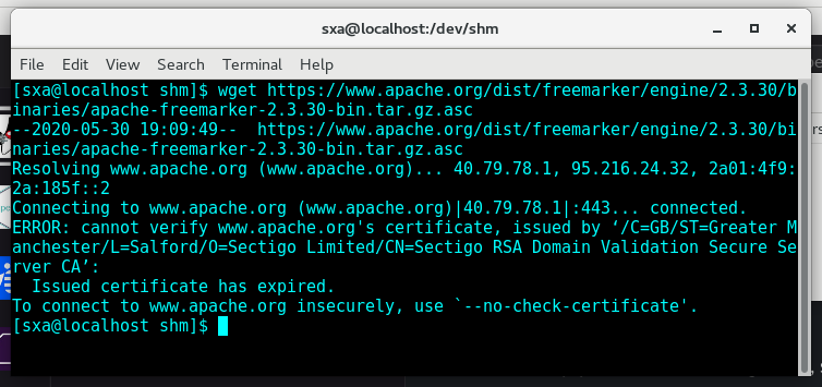 Certificate error when using wget to download freemarker from apache ...