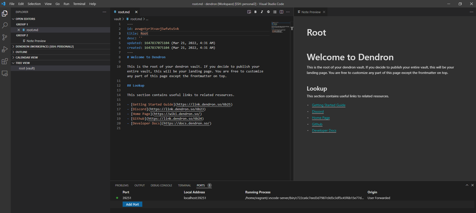 Dendron show preview always in loading mode (in remote windows