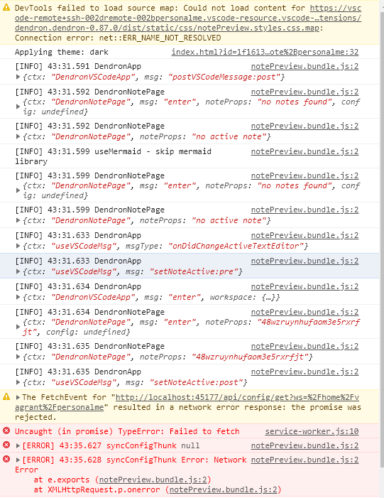 Dendron show preview always in loading mode (in remote windows