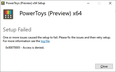 0x80070005 Access denied . · Issue #16003 · microsoft