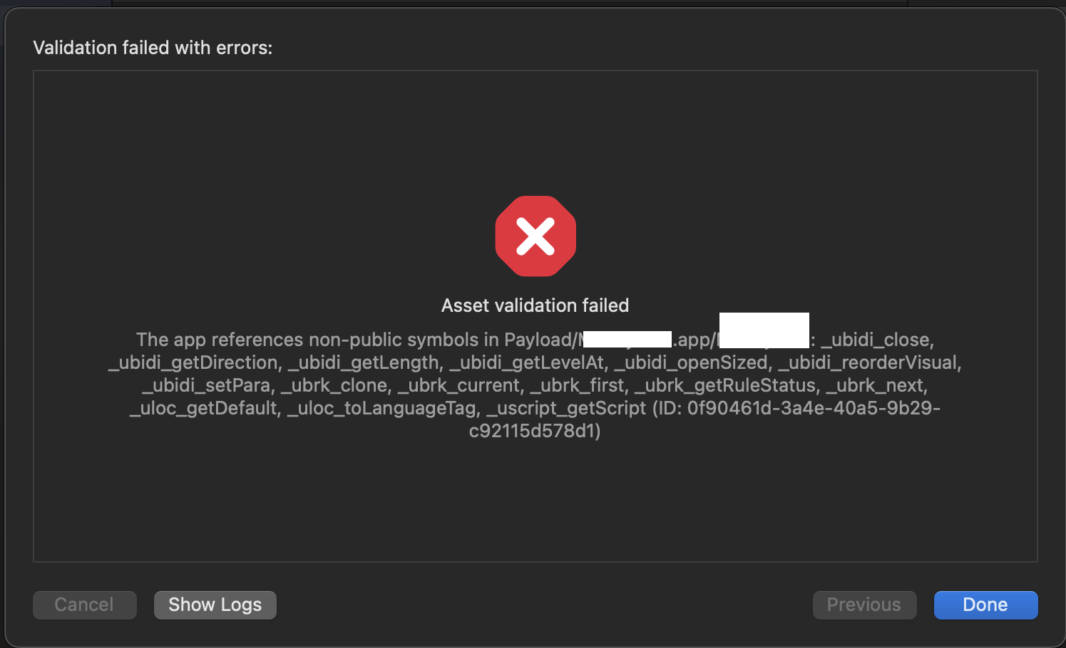 App Store verification fails with "The app references nonpublic