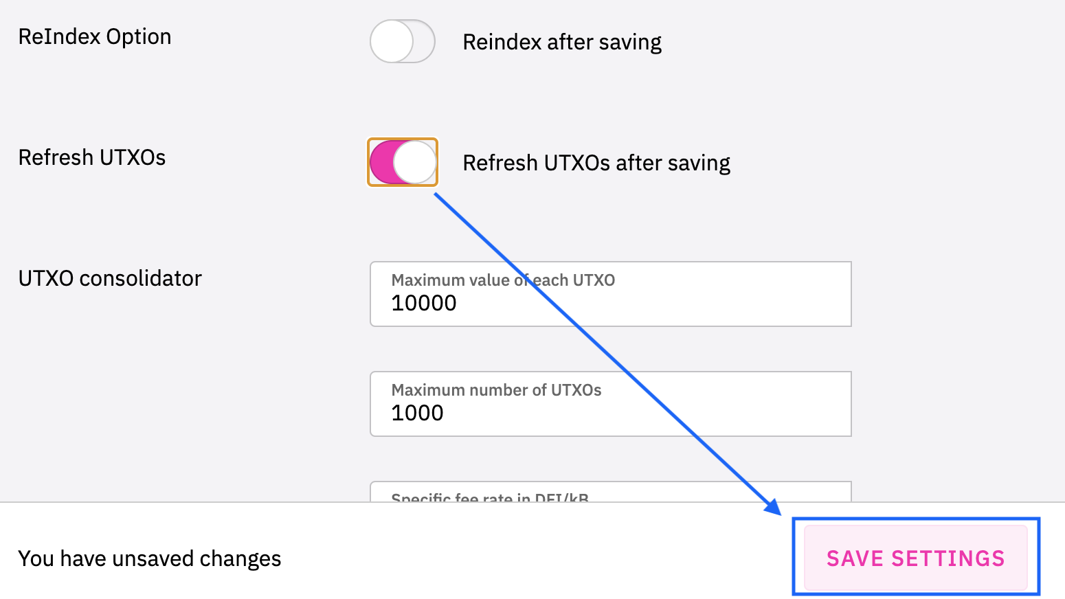 Settings   Refresh UTXOs