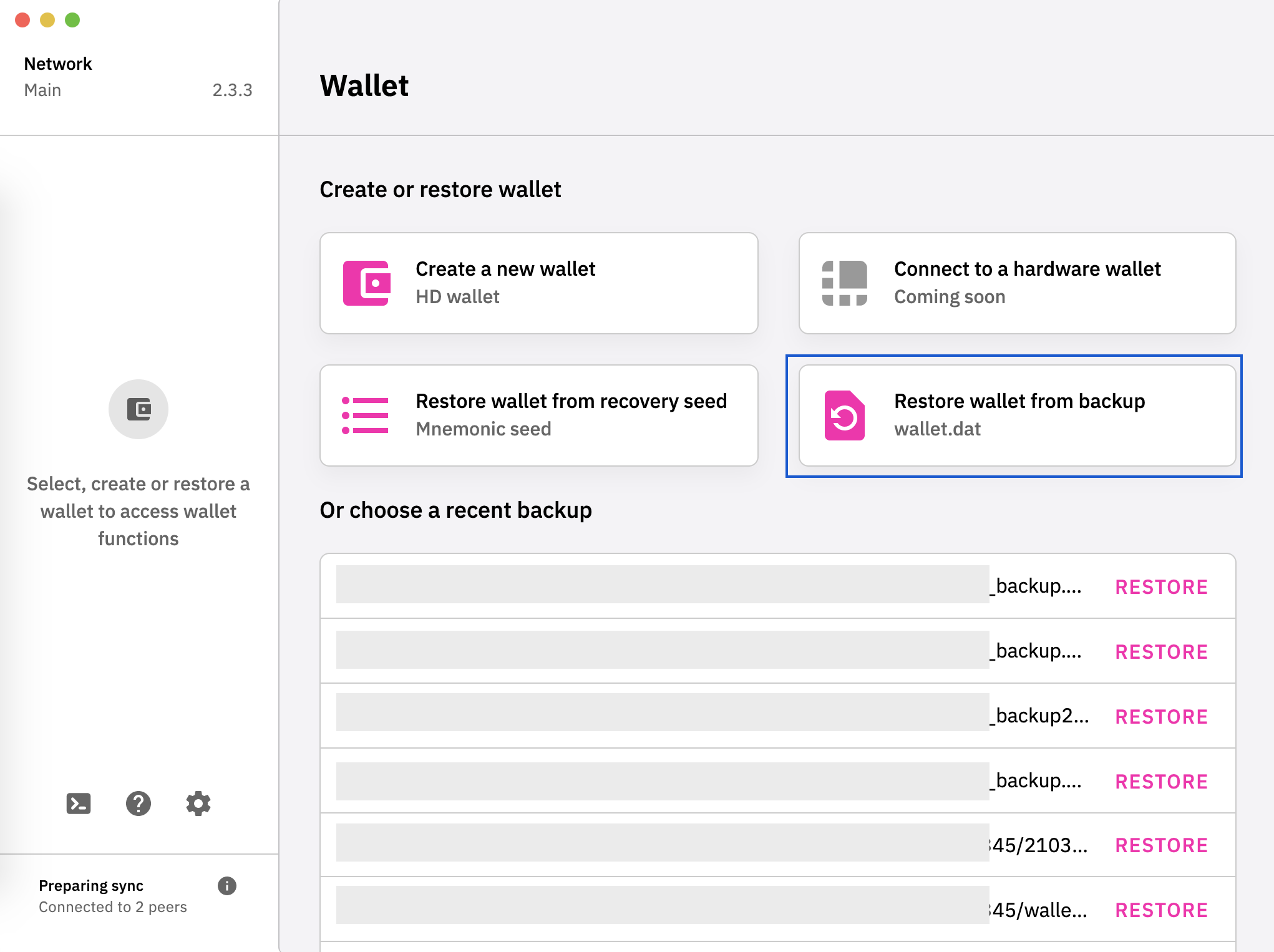 Restore wallet from backup