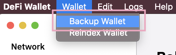 Menu bar Backup Wallet