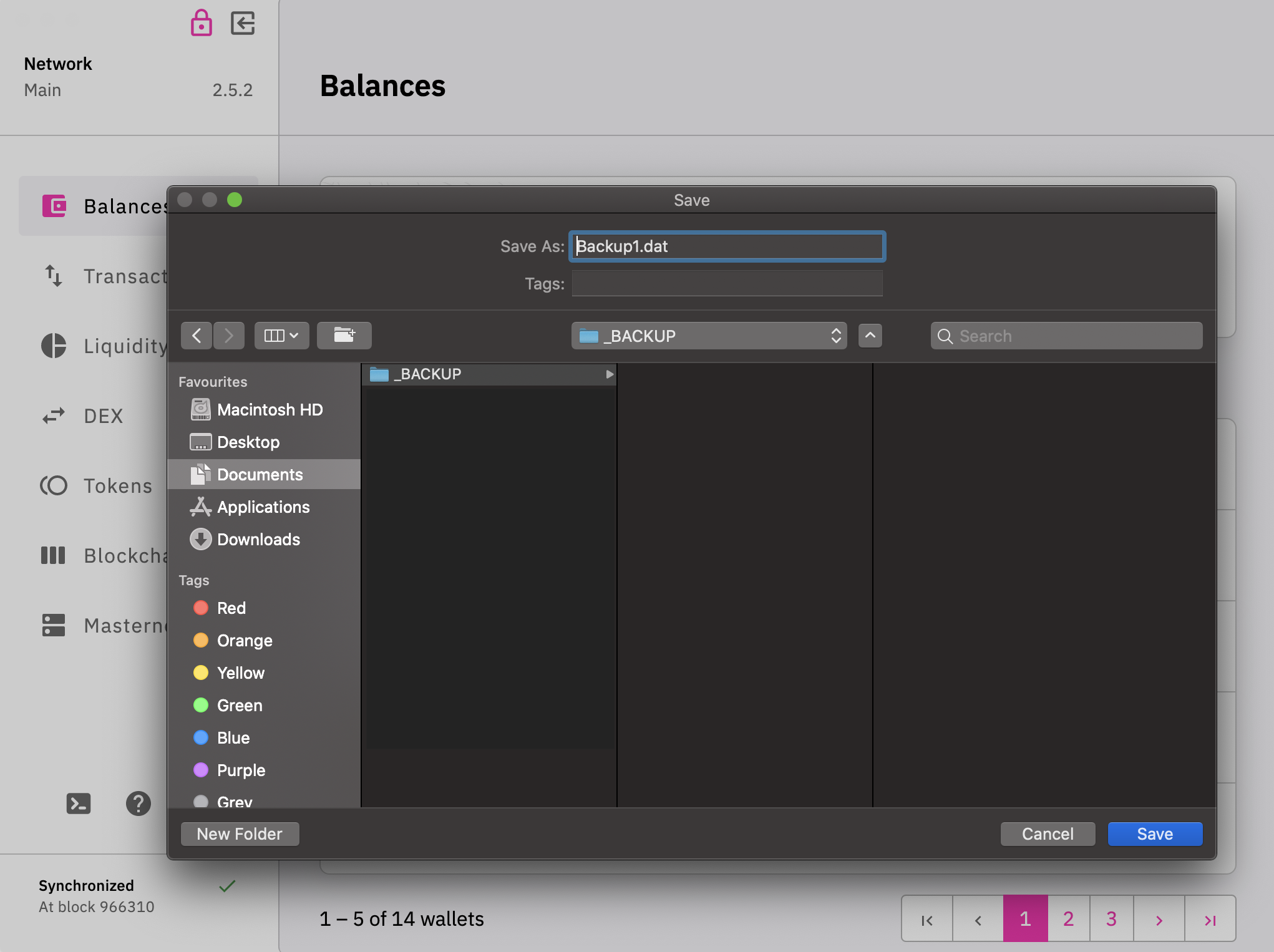 Select folder to backup wallet2