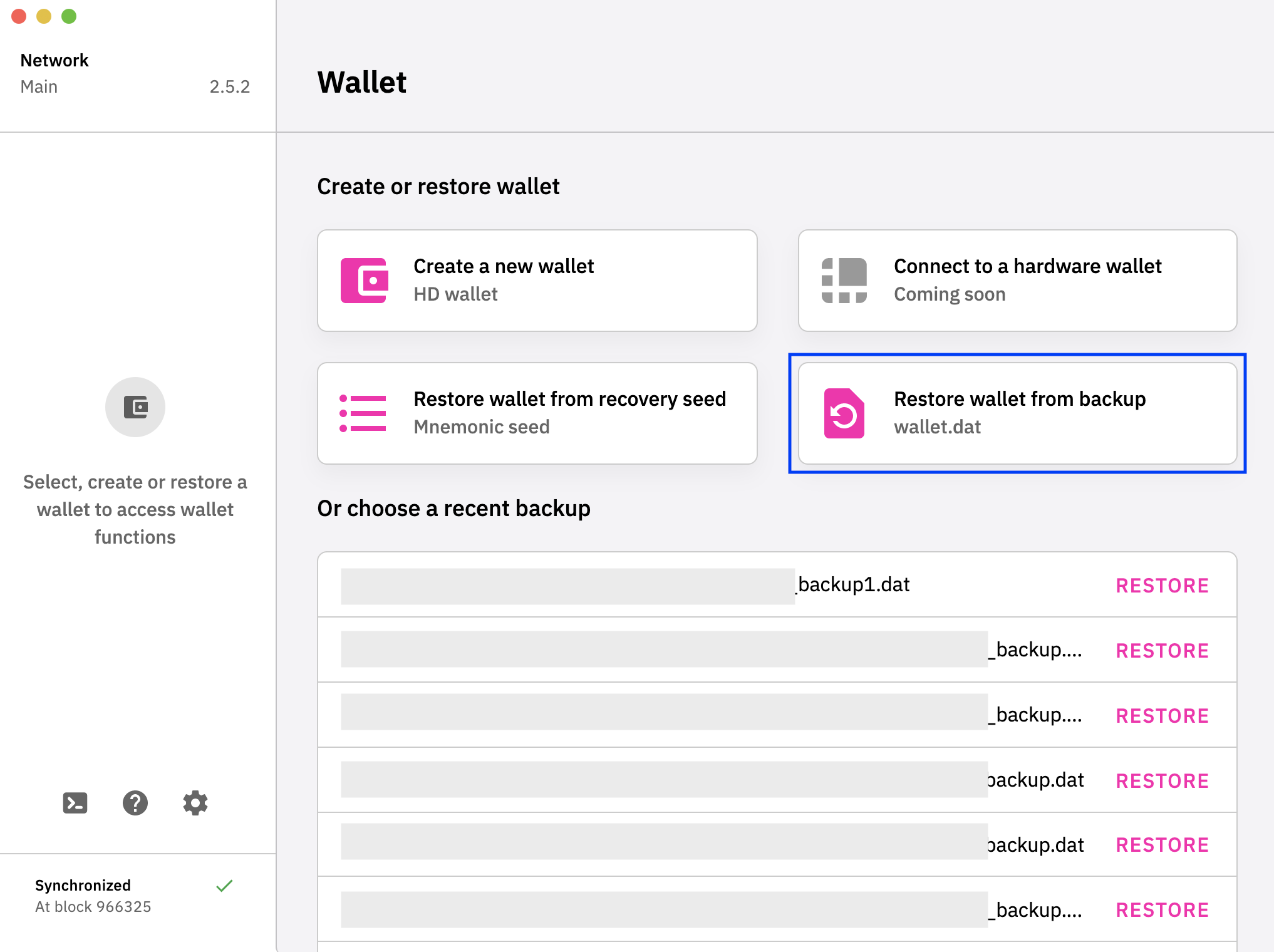 Restore wallet from backup