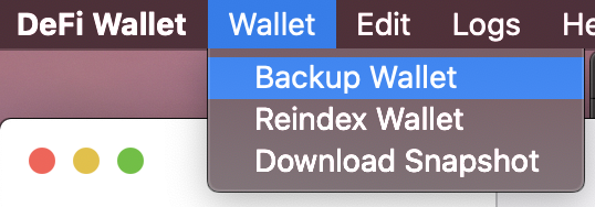 Menu bar   Backup Wallet