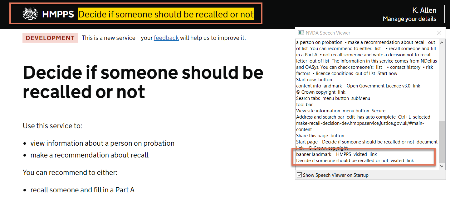 Adjacent redundant links highlighted on Start page