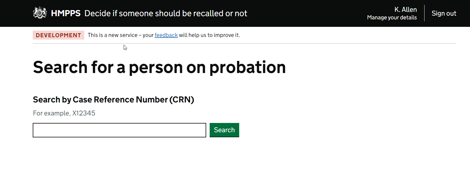 Text spacing applied on Probation Search page