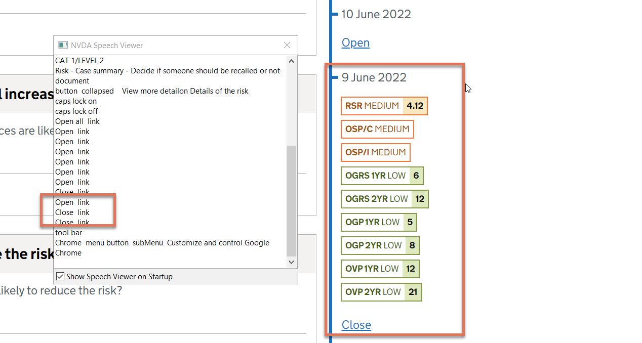 Scores history information highlighted on Risk page