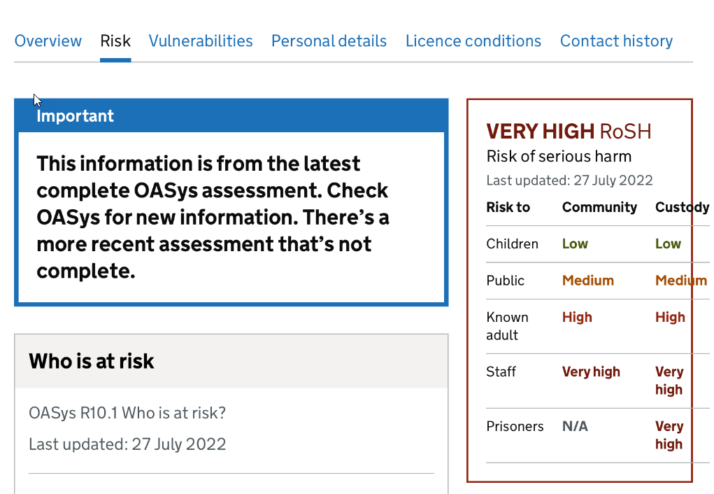 Content flowing outside the RoSH container on the Risk page