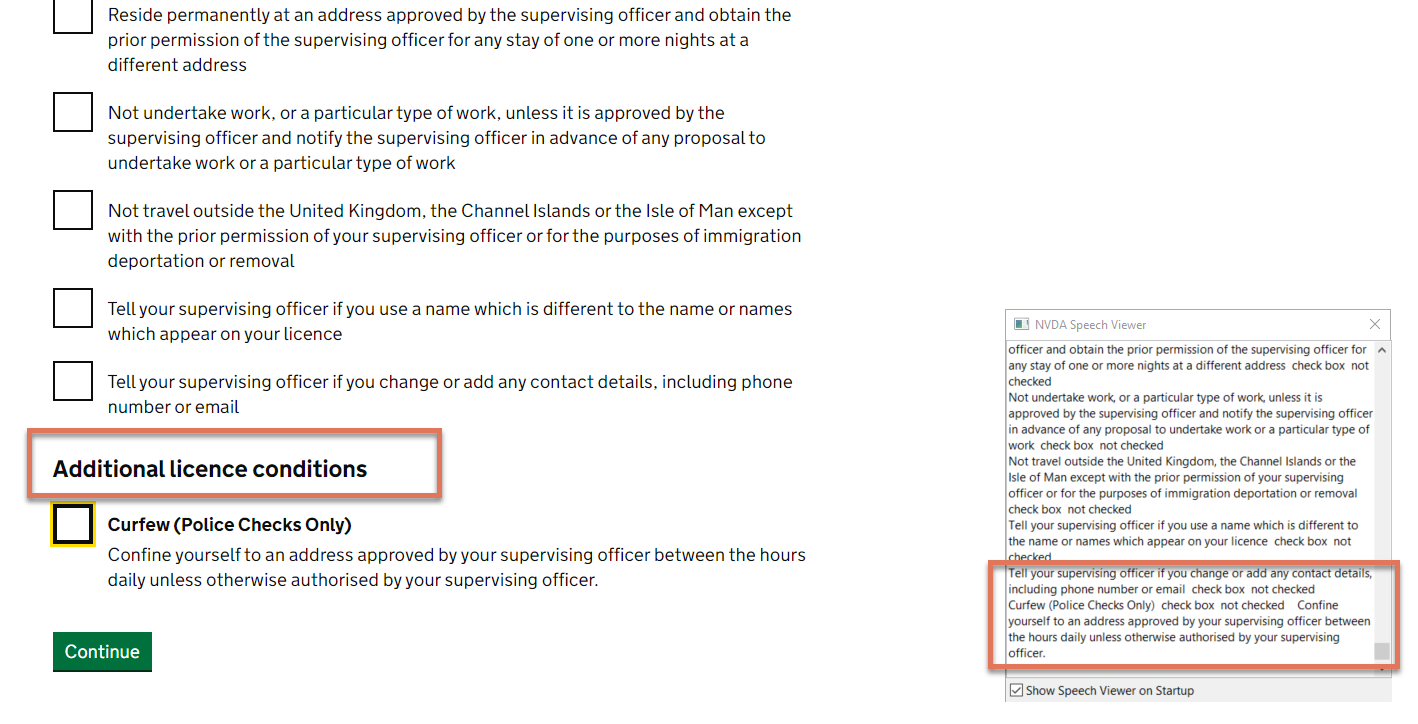 Additional license conditions highlighted on Recommendations Circumstances page