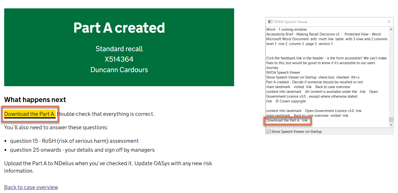 Download link highlighted on Part A Creation page