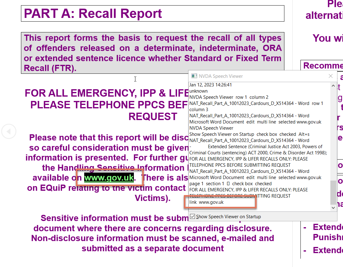 URL highlighted on Part A form