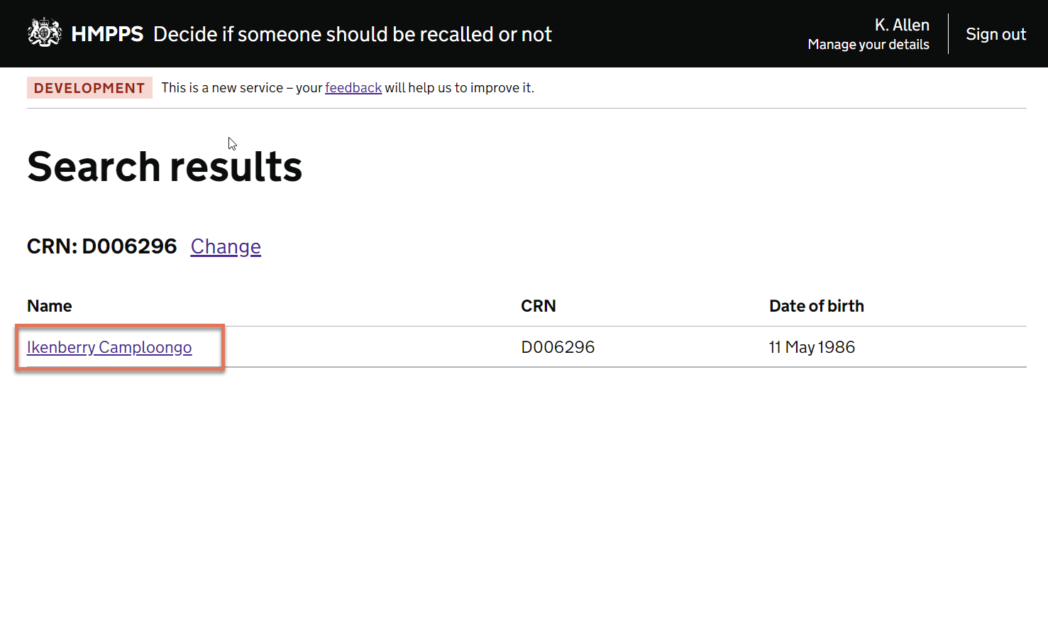 Interactive element highlighted on Search Results page