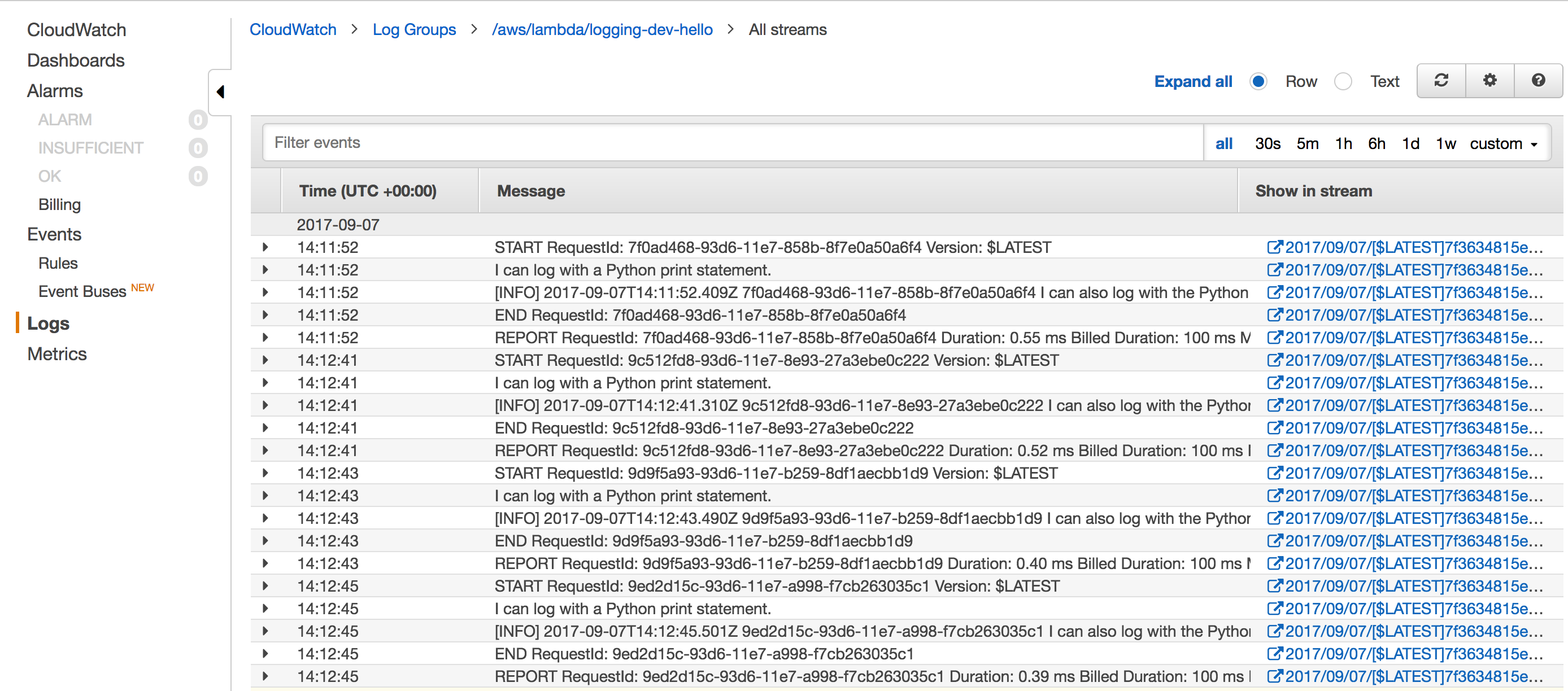 CloudWatch Raw Logs