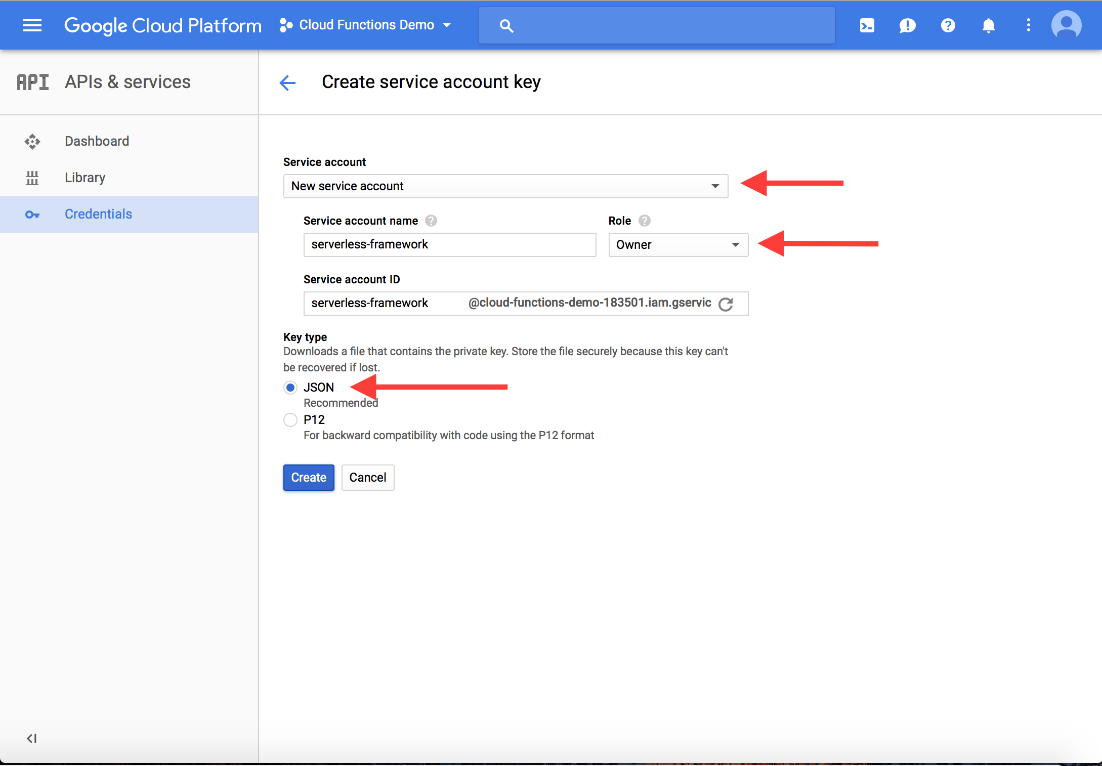 GCP Create Service account key