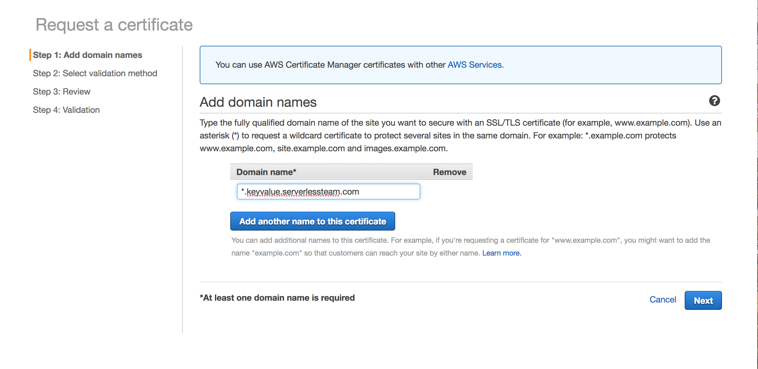 Request an ACM certificate